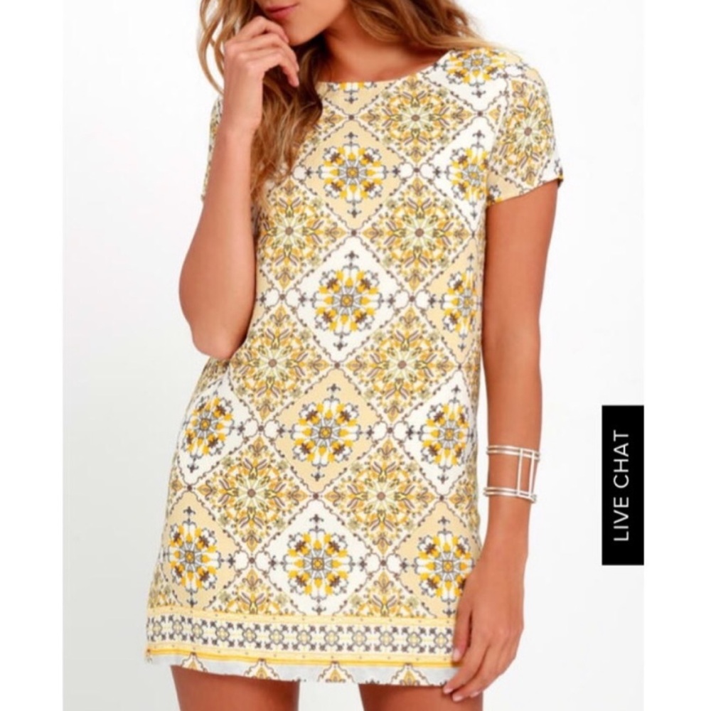 Lulus Yellow Patterned Shift Dress - image 2